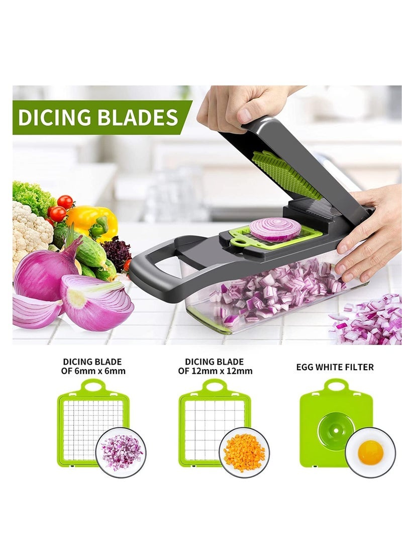 Gulf Trend Vegetable Chopper,Senbowe Multifunctional 13-in-1 Food Choppers Onion Chopper Vegetable Slicer Cutter Dicer Veggie chopper with 8 Blades,Colander Basket,Container for Salad Potato Carrot Garlic - Image 3