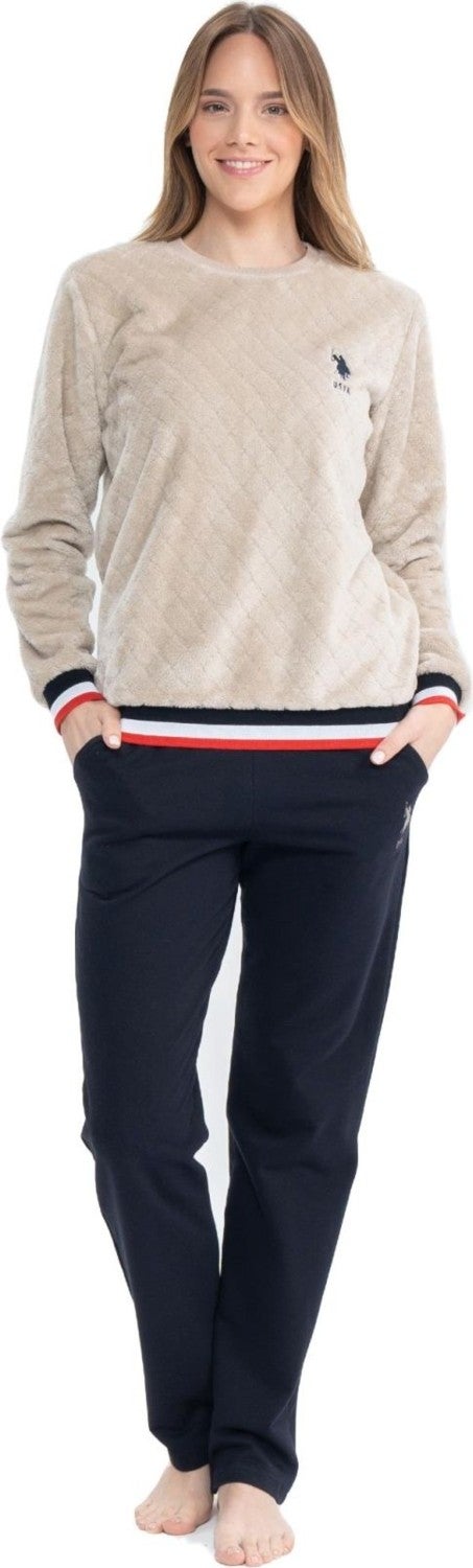 U.S. Polo Assn. 17079 Women's Beige Long Sleeve Round Neck Pajama Set - Image 1
