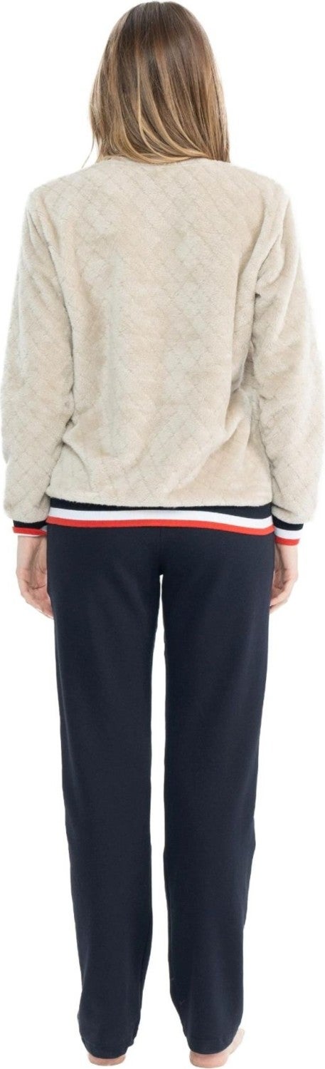 U.S. Polo Assn. 17079 Women's Beige Long Sleeve Round Neck Pajama Set - Image 3