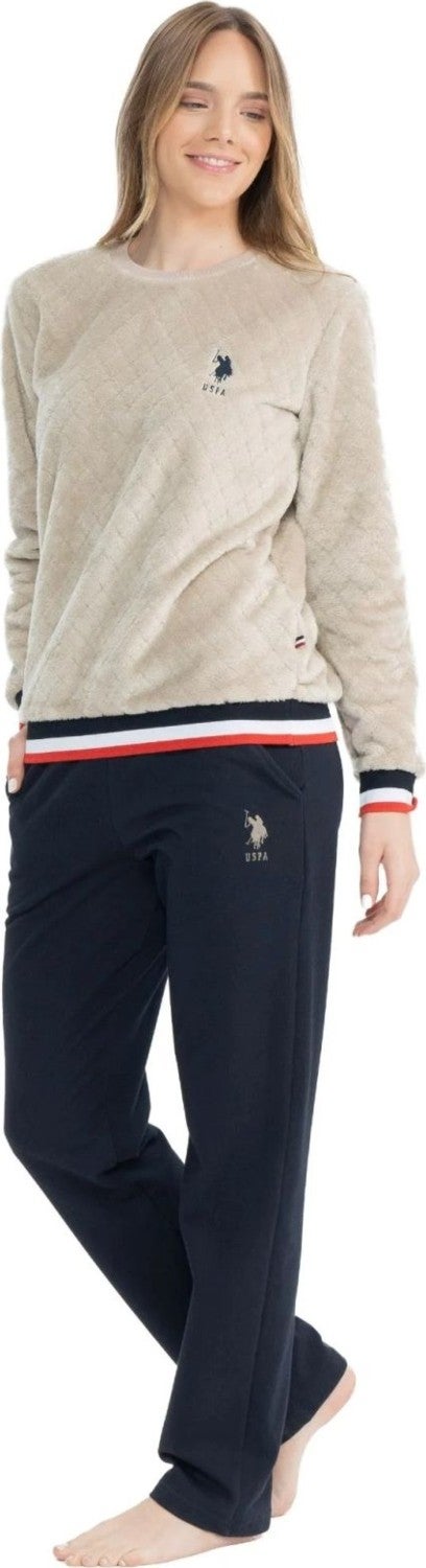 U.S. Polo Assn. 17079 Women's Beige Long Sleeve Round Neck Pajama Set - Image 2