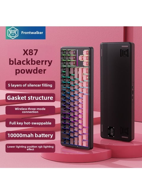 Forerunner X87 Customized Mechanical Keyboard Gasket Structure Side Engraved Wireless Bluetooth Three-mode Game-Color:Blackberry Powder-Arctic Latte Shaft 10000mAh (Side Engraved)