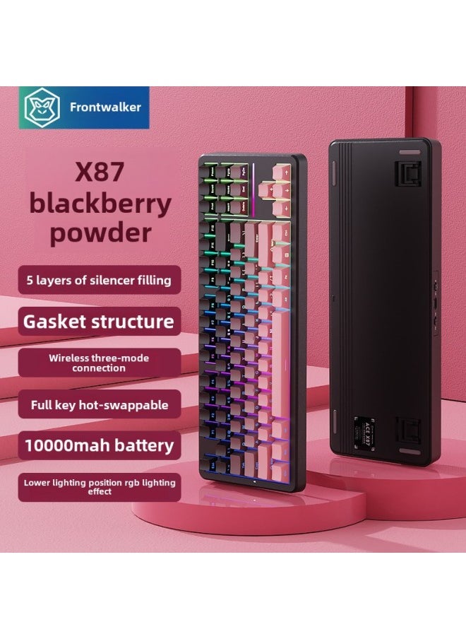 Generic - Forerunner X87 Customized Mechanical Keyboard Gasket Structure Side Engraved Wireless Bluetooth Three-mode Game-Color:Blackberry Powder-Arctic Latte Shaft 10000mAh (Side Engraved) - Image 1