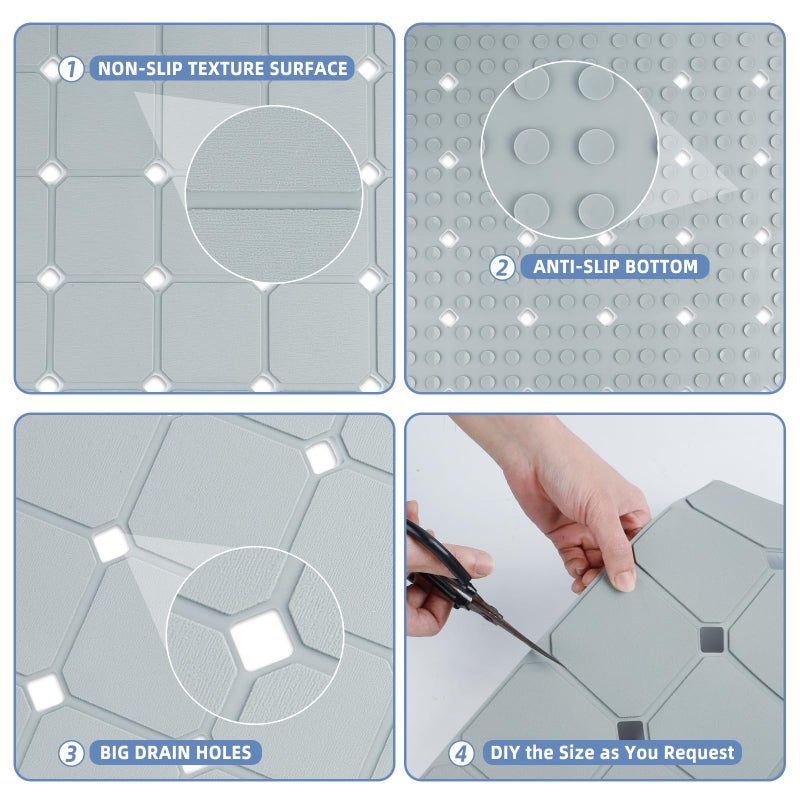 MeimeiDe Bathtub Mat Non Slip 15"" X 28"" Silicone Foldable Tub Mat With Strong Suction Cups & Large Drain Holes  Durable & Eco-Friendly  For Smooth Surfaces  Ideal For Seniors  Adults Grey - Image 5