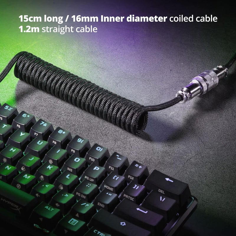 GUNMJO كابل USB-C ملفوف مخصص من Pro للوحة المفاتيح للألعاب، كابل لوحة مفاتيح ميكانيكي مزدوج التغليف مع موصل طيار معدني قابل للفصل، 1.5 متر USB-C إلى USB-A، لون أسود كلاسيكي - Image 4