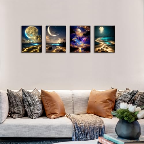 Muzagroo Art Moon Diamond Painting Kits for Adults 5D Diamond Art Kits for Beginners DIY Diamond Arts and Crafts for Living Room Diamond dots Kits Kids Room 4 PCS Wall ArtMoon - Image 3