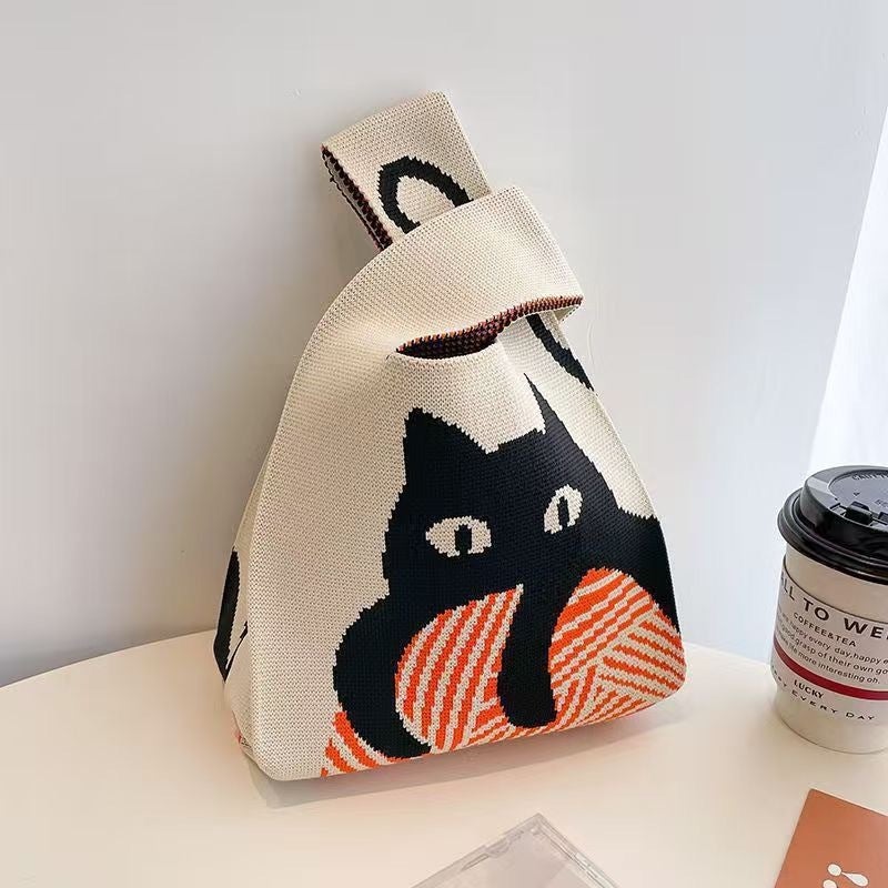 Women's Knitted Tote Bag with Cartoon Patterns - Image 2