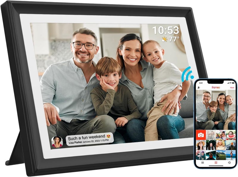 akimart 32GB FRAMEO 10.1 Inch WiFi Digital Photo Frame with LED Light, 1280x800 HD IPS LCD Touch Screen, Auto-Rotate Portrait and Landscape, 32GB Storage, Share Moments Instantly via Frameo App from Anywhere - Image 1
