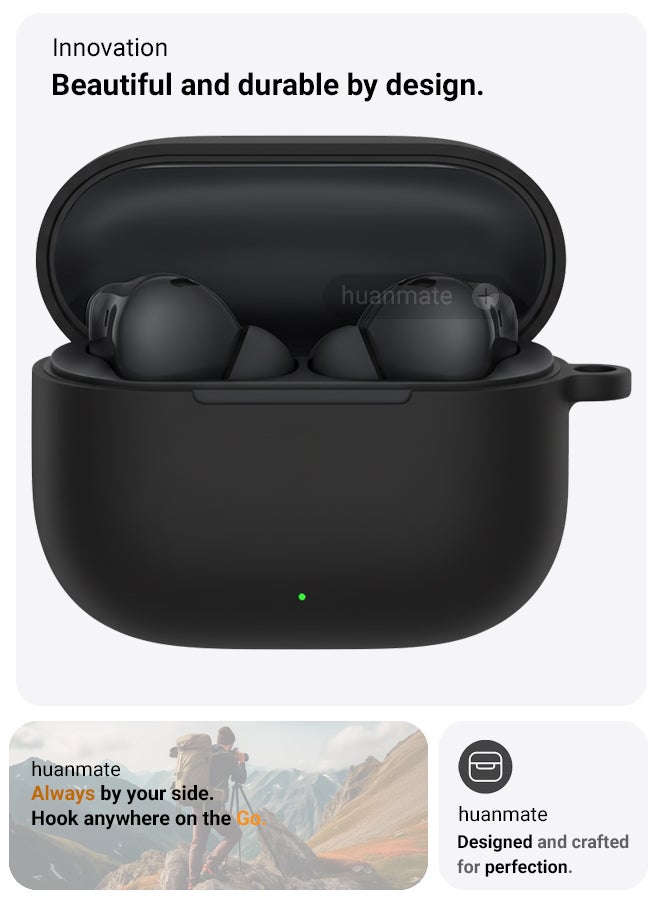 هووانميت غطاء حماية لجهاز هواوي فري بودز اس اي 4 آن اس اي - أسود - مصنوع من السيليكون الناعم، خفيف الوزن ومتين - تصميم أنيق، فتحات دقيقة، سهل التركيب والإزالة - Image 2