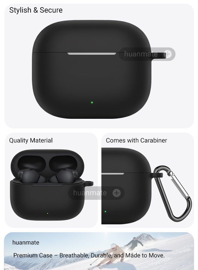 هووانميت غطاء حماية لجهاز هواوي فري بودز اس اي 4 آن اس اي - أسود - مصنوع من السيليكون الناعم، خفيف الوزن ومتين - تصميم أنيق، فتحات دقيقة، سهل التركيب والإزالة - Image 5