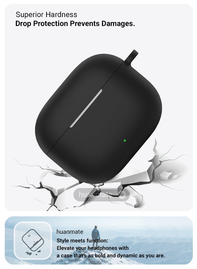 هووانميت غطاء حماية لجهاز هواوي فري بودز اس اي 4 آن اس اي - أسود - مصنوع من السيليكون الناعم، خفيف الوزن ومتين - تصميم أنيق، فتحات دقيقة، سهل التركيب والإزالة - Image 4