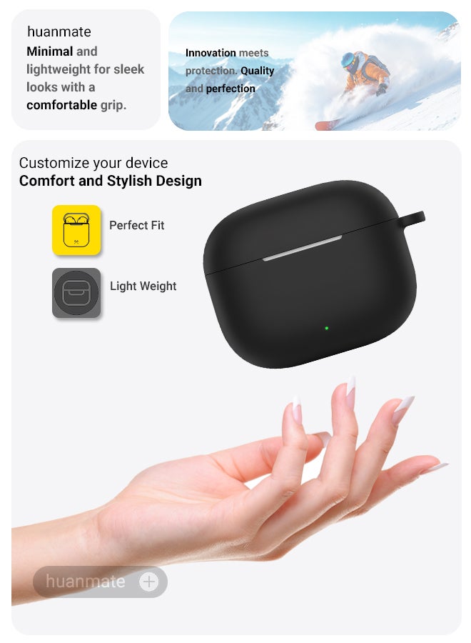 هووانميت غطاء حماية لجهاز هواوي فري بودز اس اي 4 آن اس اي - أسود - مصنوع من السيليكون الناعم، خفيف الوزن ومتين - تصميم أنيق، فتحات دقيقة، سهل التركيب والإزالة - Image 3