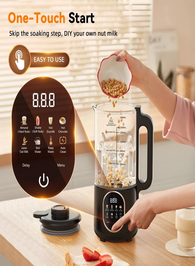 Flelano 50oz Nut Milk Maker Machine, 10 in 1 Automatic Plant Based Milk Maker for Homemade Oat, Coconut, Chowder, Juice, Soy Milk with 20 Blades,Delay Start, Boil Water, Keep Warm & Auto Clean - Image 3