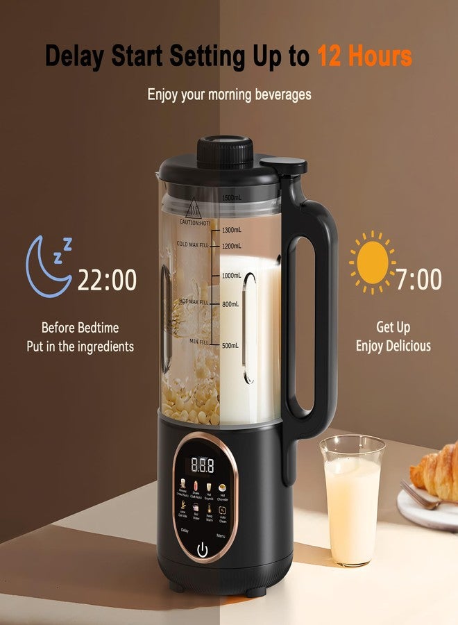 Flelano 50oz Nut Milk Maker Machine, 10 in 1 Automatic Plant Based Milk Maker for Homemade Oat, Coconut, Chowder, Juice, Soy Milk with 20 Blades,Delay Start, Boil Water, Keep Warm & Auto Clean - Image 4