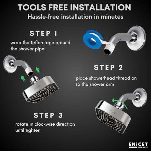 ENICET ABS Shower Head For Bathroom, 4 Inch Overhead Rain Shower, Soft Easy To Clean Rubber Nozzles, Without Arm, High Pressure Round Sawar, 1 Year Warranty (4 INCH SQUARE BLACk) - Image 3