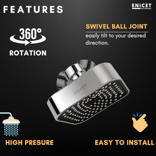 ENICET ABS Shower Head For Bathroom, 4 Inch Overhead Rain Shower, Soft Easy To Clean Rubber Nozzles, Without Arm, High Pressure Round Sawar, 1 Year Warranty (4 INCH SQUARE BLACk) - Image 4