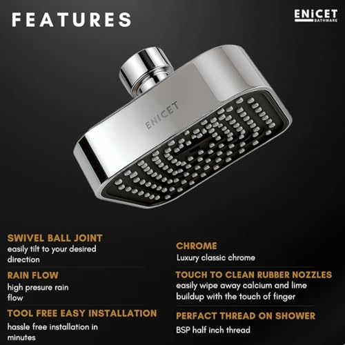ENICET ABS Shower Head For Bathroom, 4 Inch Overhead Rain Shower, Soft Easy To Clean Rubber Nozzles, Without Arm, High Pressure Round Sawar, 1 Year Warranty (4 INCH SQUARE BLACk) - Image 5