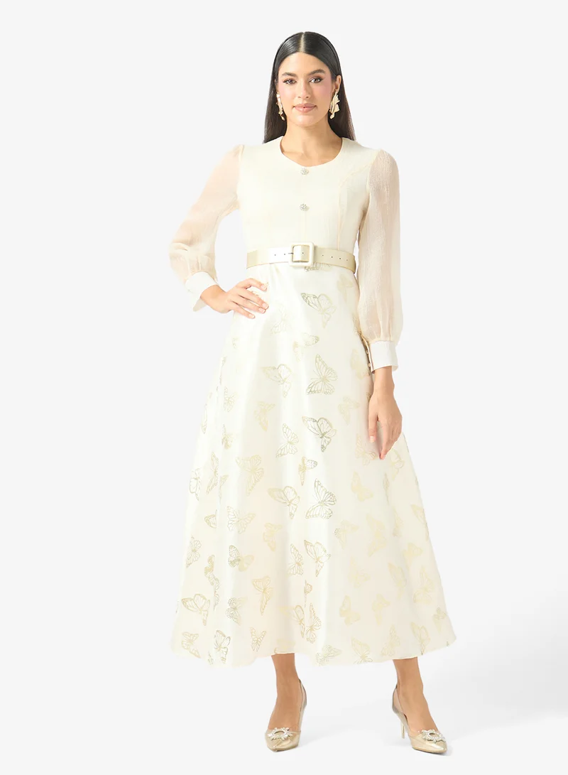 Khizana A-line Dress With Foil Print