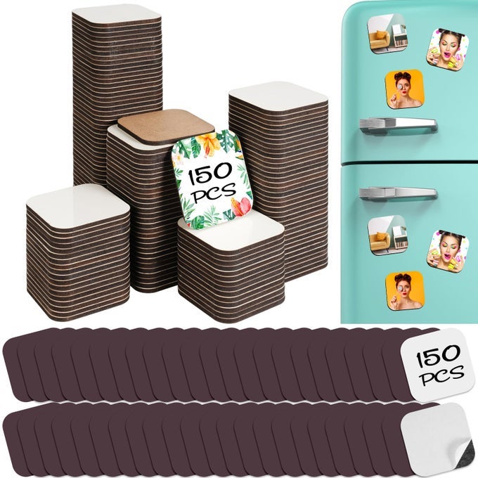150 PIECES SUBLIMATION MAGNET BLANKS PERSONALIZED SQUARE REFRIGERATOR MAGNET AND SOFT MAGNETIC STICKER FOR DIY CRAFT MICROWAVE OFFICE DOOR DECOR SOUVENIRS GIFTS 5 X 5 X 04 CM