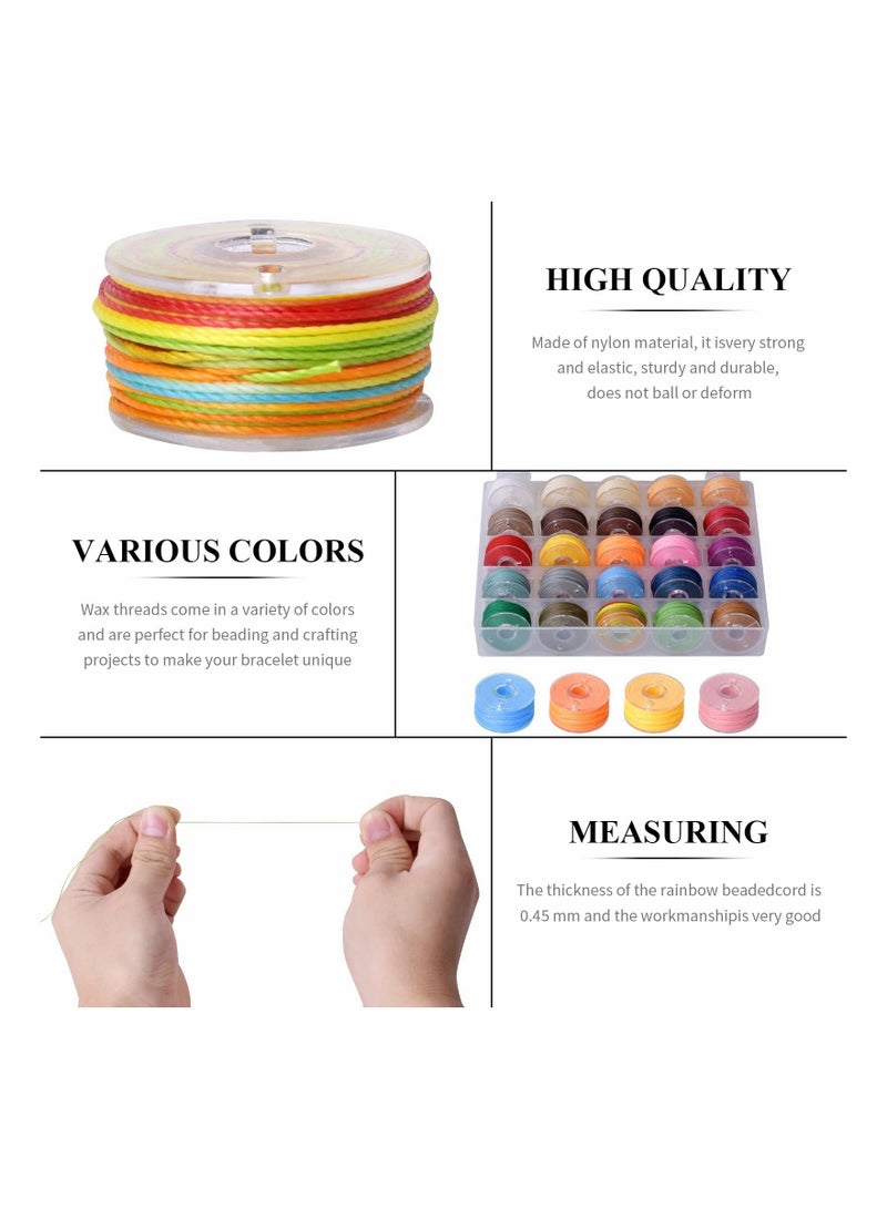 Waxed Threads, 25Pcs 16m x 0.55mm  Assorted Colors Waxed Cord Waxed Polyester String Round Waxed Cord Thread Waxed Beading Strings Hand Stitching Thread for DIY Jewelry Making Crafting Macrame Leather