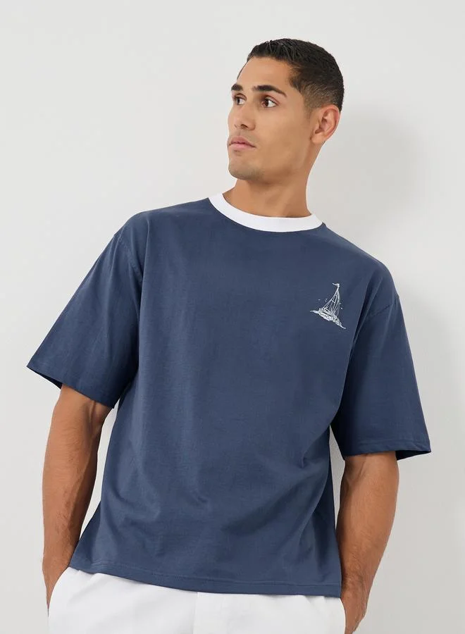 Styli Styli Graphic Print Oversized Ringer Neck T-Shirt