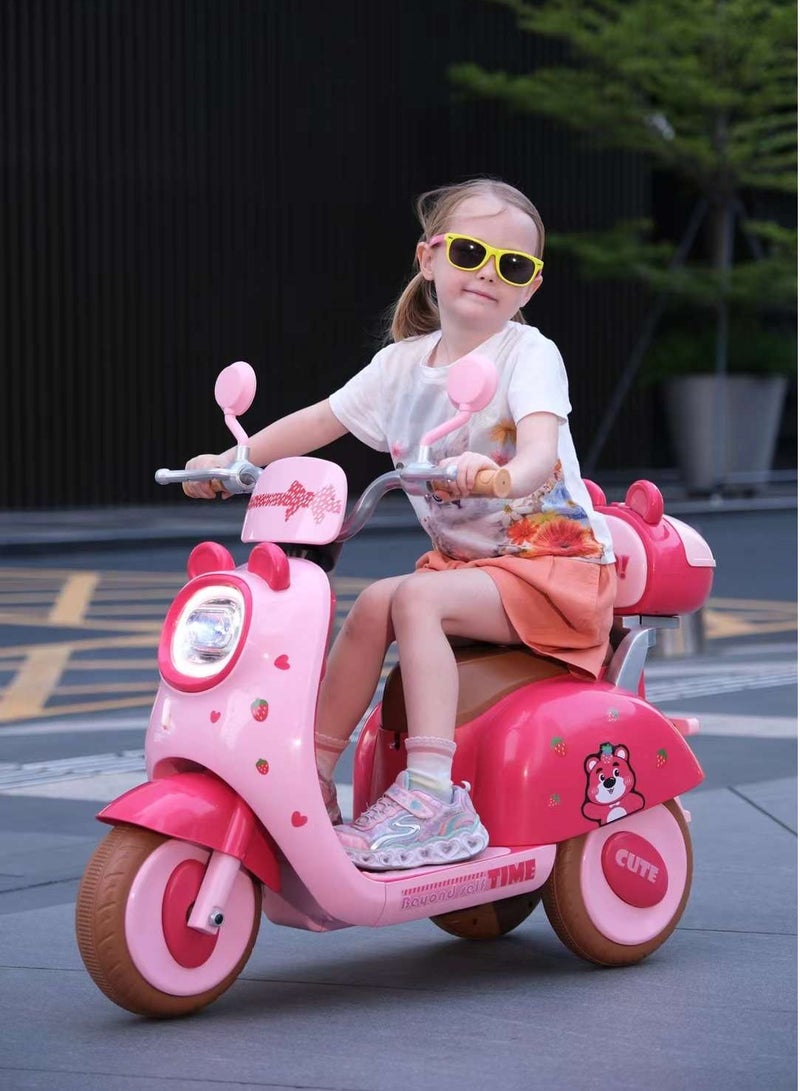 IBAMA Cute Pet Style Electric Motorcycle for Kids Ride-on Toys Tricycle with Music and Lights Three Wheels Motorbike ( Pink ) - Image 1