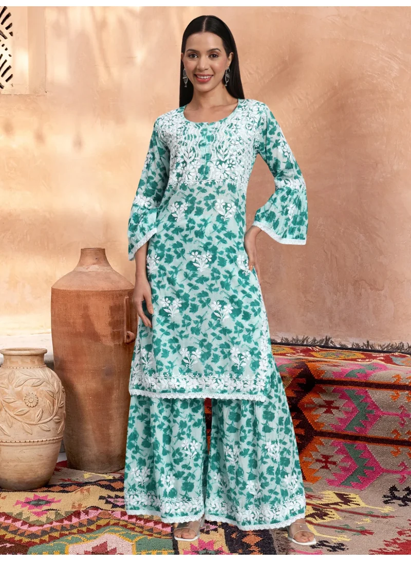 الايا مجموعة كورتا قطن شيكانكاري مطرزة يدويًا للنساء-AL4099KS