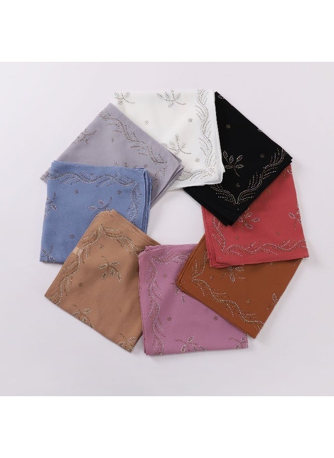 Generic - New 90cm Pearl Chiffon Square Scarf with Small Branch Design and Rhinestone Accents - Image 1