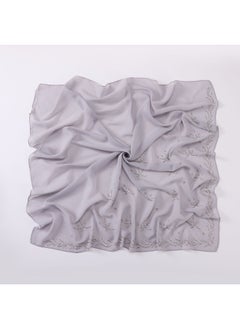 New 90cm Pearl Chiffon Square Scarf with Small Branch Design and Rhinestone Accents