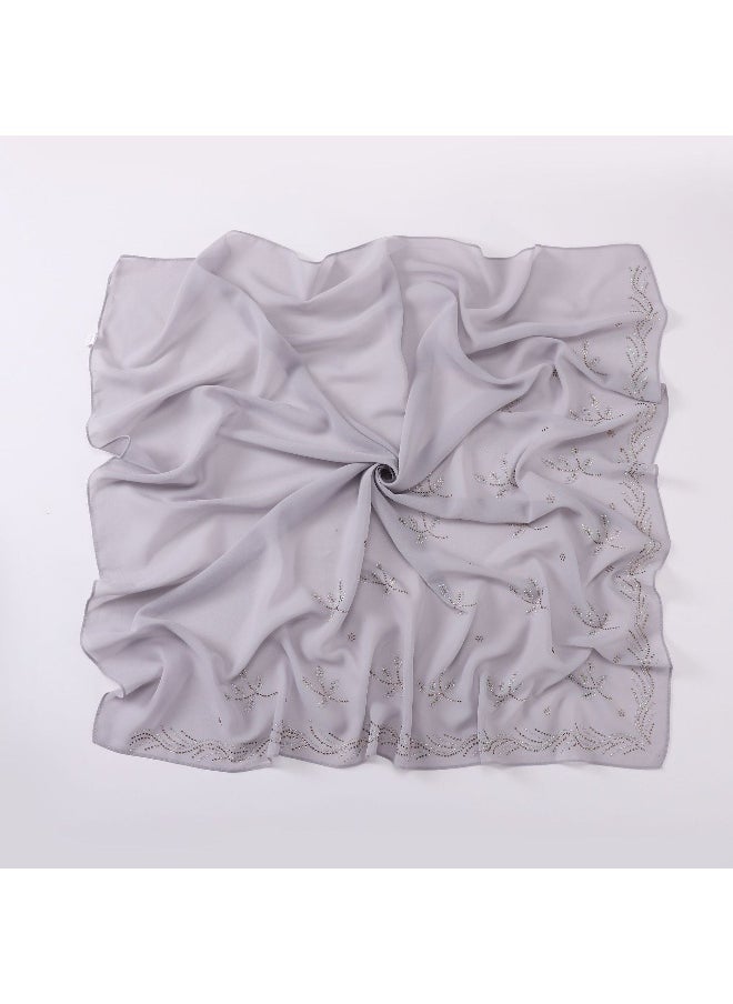 Generic - New 90cm Pearl Chiffon Square Scarf with Small Branch Design and Rhinestone Accents - Image 1