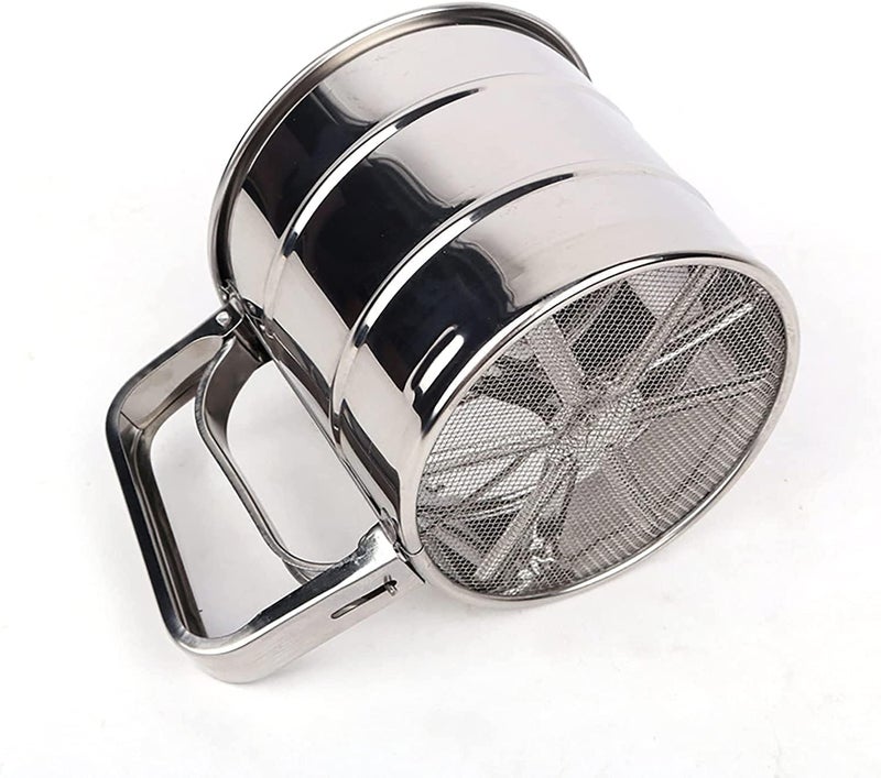 KESNOMA KESNOMA Stainless Steel Manual Flour Sifter Flour Sifter with Measuring Scale MarkMesh Flour Sifter Mechanical Baking Icing Sugar Shaker Sieve Silver Pack of 1  - Image 1