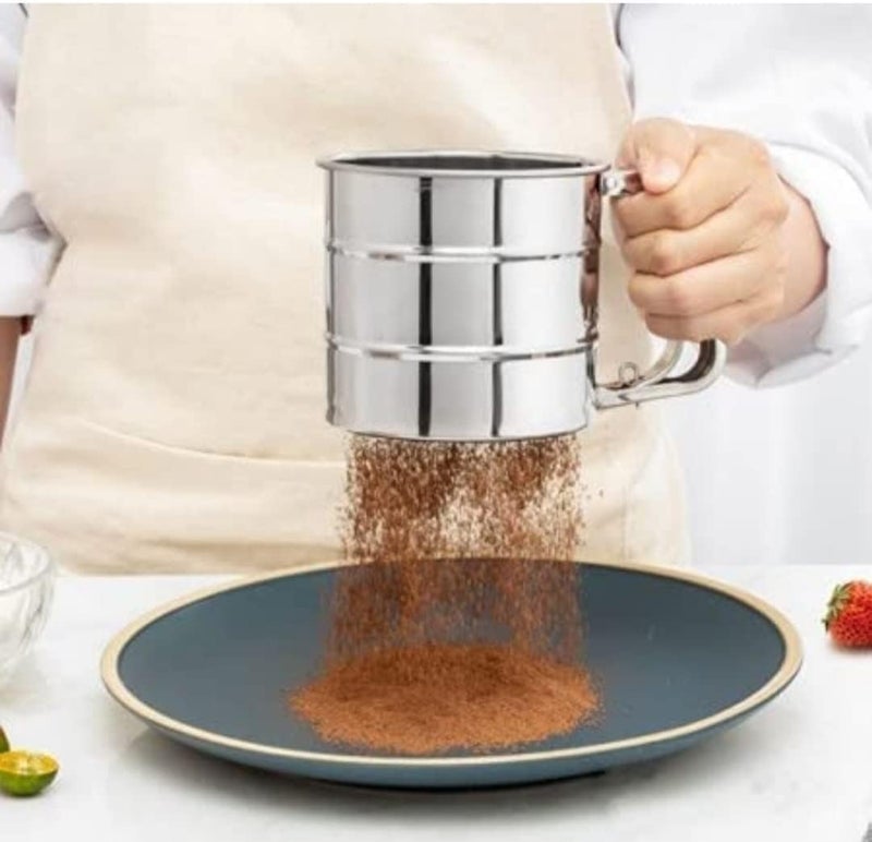 KESNOMA KESNOMA Stainless Steel Manual Flour Sifter Flour Sifter with Measuring Scale MarkMesh Flour Sifter Mechanical Baking Icing Sugar Shaker Sieve Silver Pack of 1  - Image 4