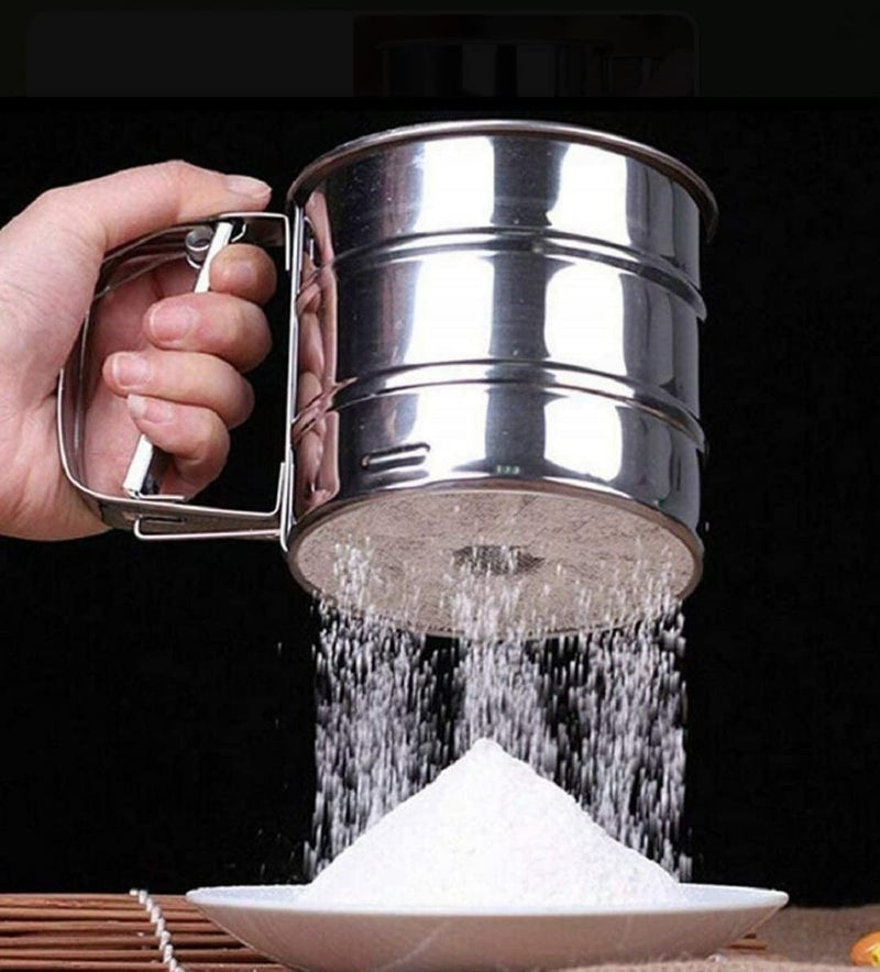 KESNOMA KESNOMA Stainless Steel Manual Flour Sifter Flour Sifter with Measuring Scale MarkMesh Flour Sifter Mechanical Baking Icing Sugar Shaker Sieve Silver Pack of 1  - Image 2