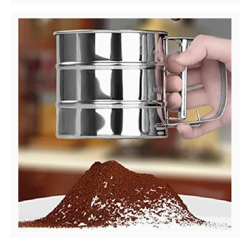 KESNOMA KESNOMA Stainless Steel Manual Flour Sifter Flour Sifter with Measuring Scale MarkMesh Flour Sifter Mechanical Baking Icing Sugar Shaker Sieve Silver Pack of 1  - Image 3