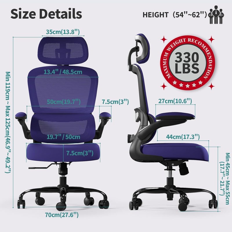 TRALT Office Chair Ergonomic Desk Chair, 330 LBS Home Mesh Office Desk Chairs with Wheels, Comfortable Gaming Chairs (Violet) - Image 2