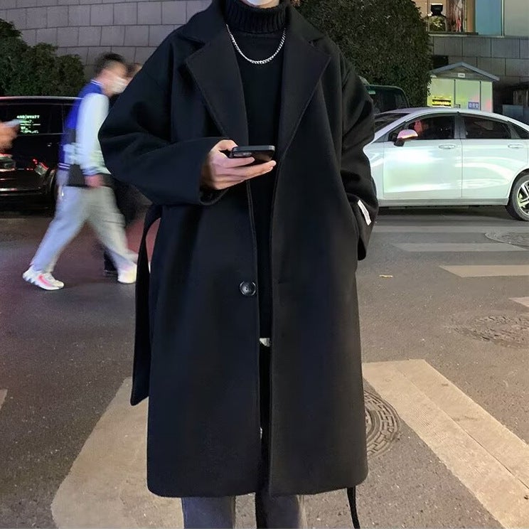 Winter British Windwool Coat Men'S Trendy Brand High-End Trenchcoat Simple Mid-Length Warm Woolen Coat For Boys - Image 3