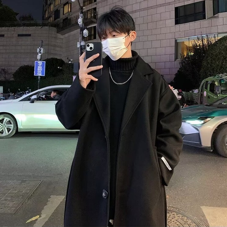 Winter British Windwool Coat Men'S Trendy Brand High-End Trenchcoat Simple Mid-Length Warm Woolen Coat For Boys - Image 5