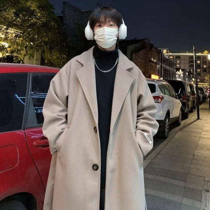 Winter British Windwool Coat Men'S Trendy Brand High-End Trenchcoat Simple Mid-Length Warm Woolen Coat For Boys - Image 4