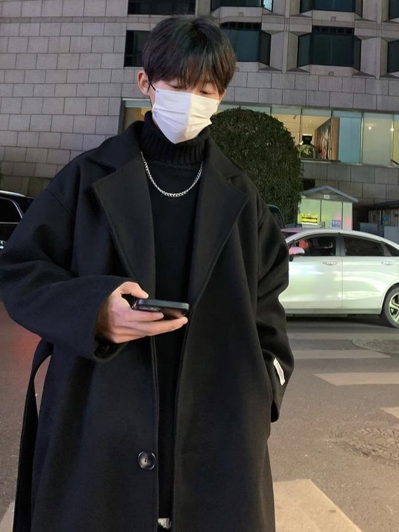 Winter British Windwool Coat Men'S Trendy Brand High-End Trenchcoat Simple Mid-Length Warm Woolen Coat For Boys - Image 1