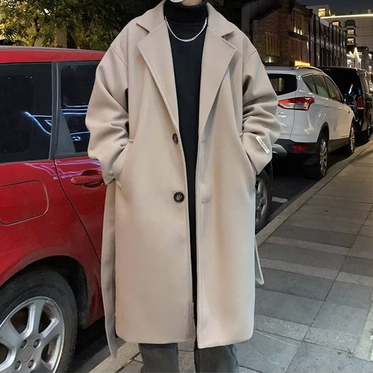 Winter British Windwool Coat Men'S Trendy Brand High-End Trenchcoat Simple Mid-Length Warm Woolen Coat For Boys - Image 2