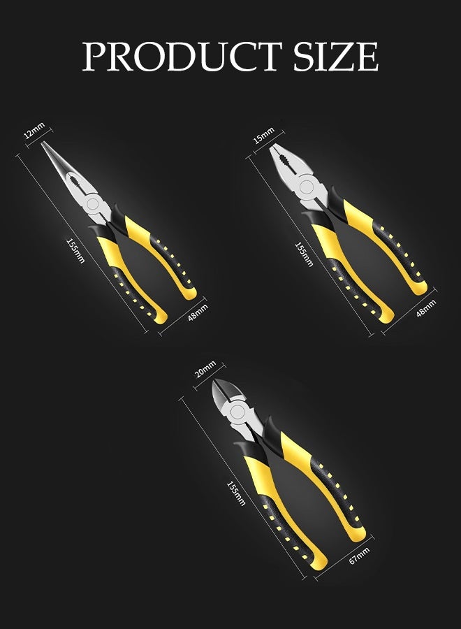 DUNISO Multi-Function 3Pcs Pliers Set, Including 6 Inch Cutting Pliers, 6 Inch Combination Pliers and 6 Inch Diagonal Nose Pliers,Professional Hand Tool for Cutting, Crimping Stripping, Gripping and Coiling - Image 2