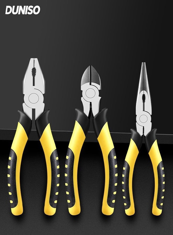 DUNISO Multi-Function 3Pcs Pliers Set, Including 6 Inch Cutting Pliers, 6 Inch Combination Pliers and 6 Inch Diagonal Nose Pliers,Professional Hand Tool for Cutting, Crimping Stripping, Gripping and Coiling - Image 1
