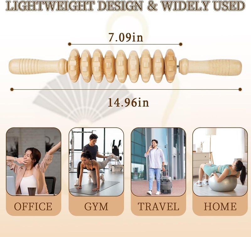Manual Wooden Fascia Massage Roller Trigger Points for Release Cellulite Sore Muscle Blasting (White+Red) - Image 2
