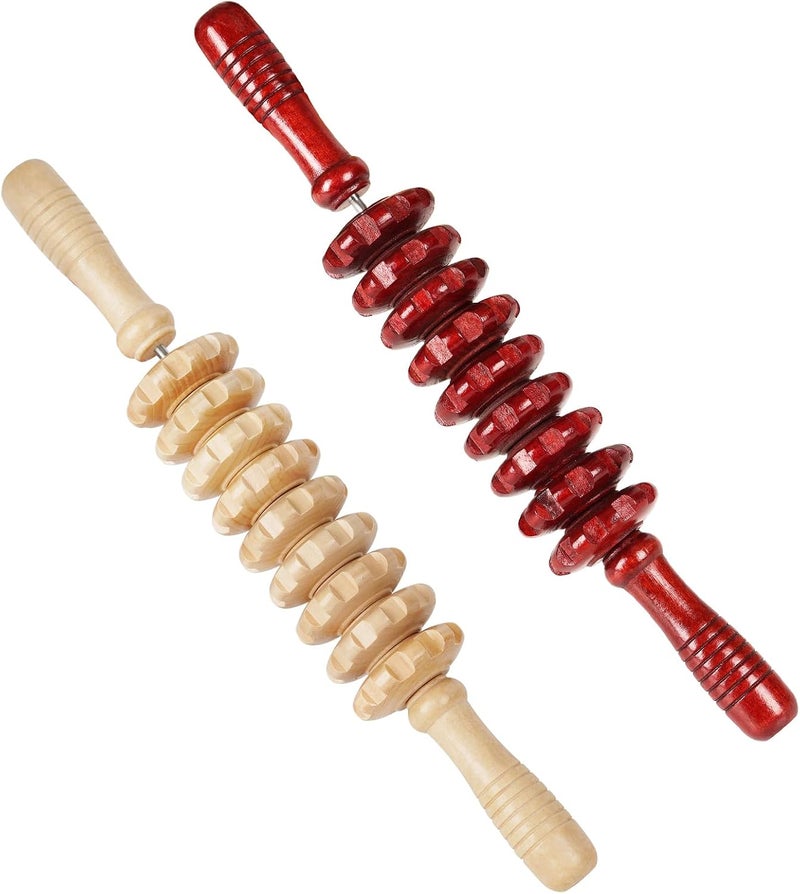 Manual Wooden Fascia Massage Roller Trigger Points for Release Cellulite Sore Muscle Blasting (White+Red) - Image 1
