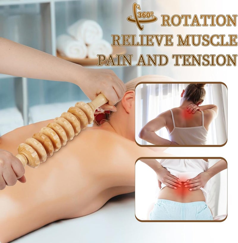 Manual Wooden Fascia Massage Roller Trigger Points for Release Cellulite Sore Muscle Blasting (White+Red) - Image 3