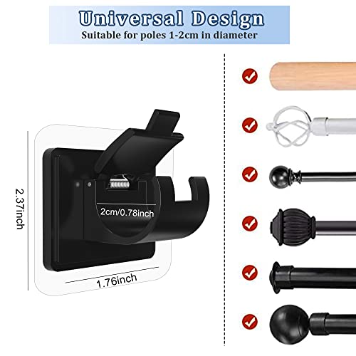 Codoule 8PCS No Drill Curtain Rod Brackets No Drilling Self Adhesive Curtain Rod Holder Hooks Nail Free Curtain Rod Hooks Curtain Hangers for Bathroom Kitchen Home Bathroom and Hotel (Black) - Image 3