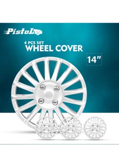 Pistol 14 Inch Silver Color Universal Model Car Wheel Cap Cover Press Fitting Set of 4 Pieces  WJ-5019-A-14  - Image 1