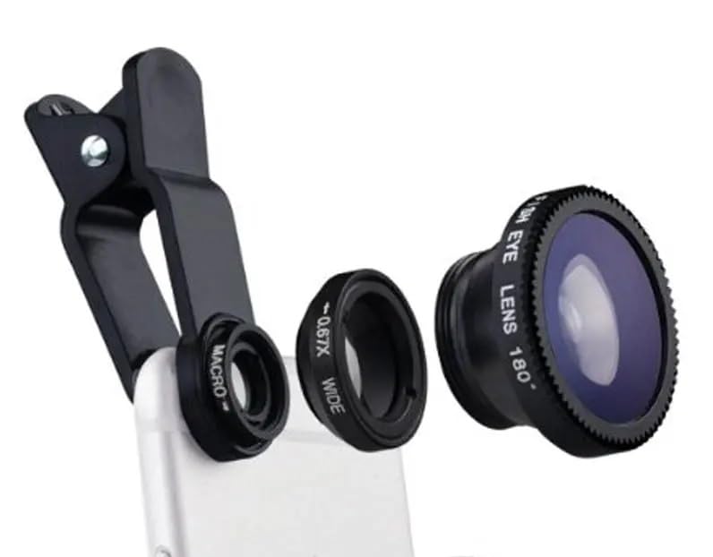 REDWIND Universal HD Camera Lens Kit 180 Degree Fish Eye+0.65X Wide Angle+10X Macro Lens Glass & Aluminum Alloy Shot Clip Attachments Compatible with iPhone iPad Android Smartphone & Tablets