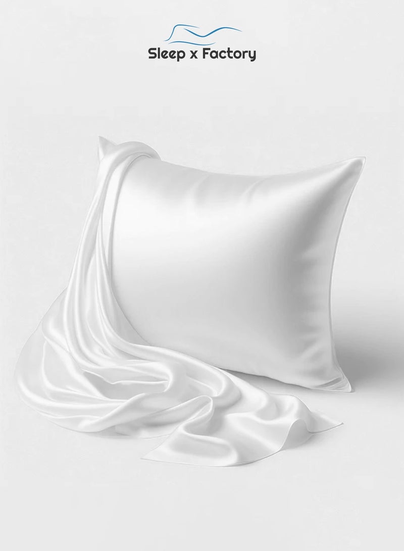 Sleep x Factory Rest Dose 100% Natural Silk 3-Piece Luxury Set – Pillowcase + Eye Mask + Hair Scrunchie – White - Image 2