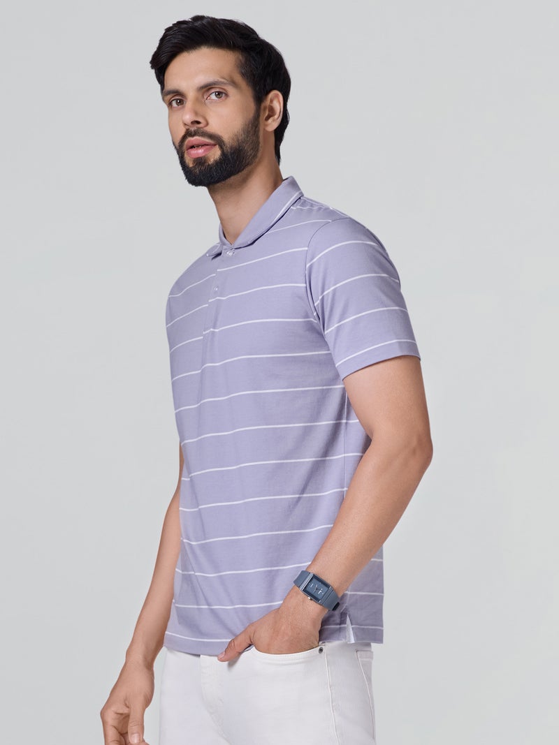 اكس واي اكس اكس تي شيرت بولو رجالي من XYXX Linea مخطط من القطن بأكمام نصفية - Image 5