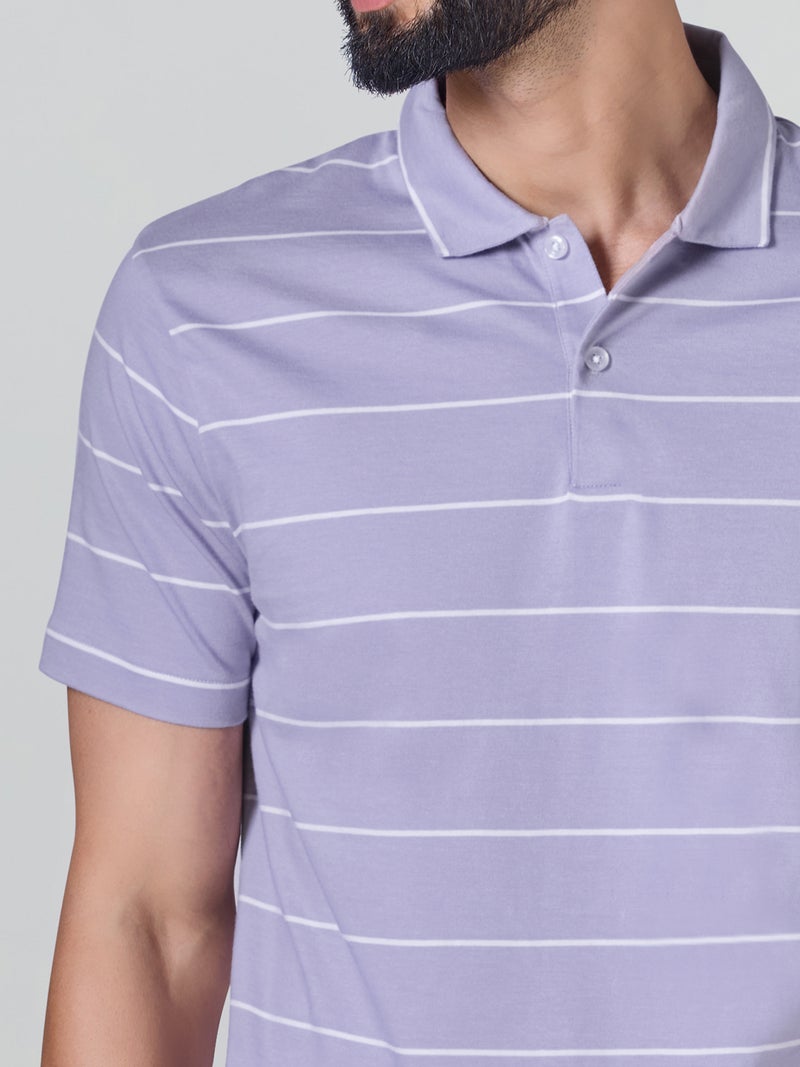 اكس واي اكس اكس تي شيرت بولو رجالي من XYXX Linea مخطط من القطن بأكمام نصفية - Image 2